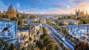 Oxford-Cambridge corridor connecting university research, technology innovation, advanced manufacturing and transport infrastructure.